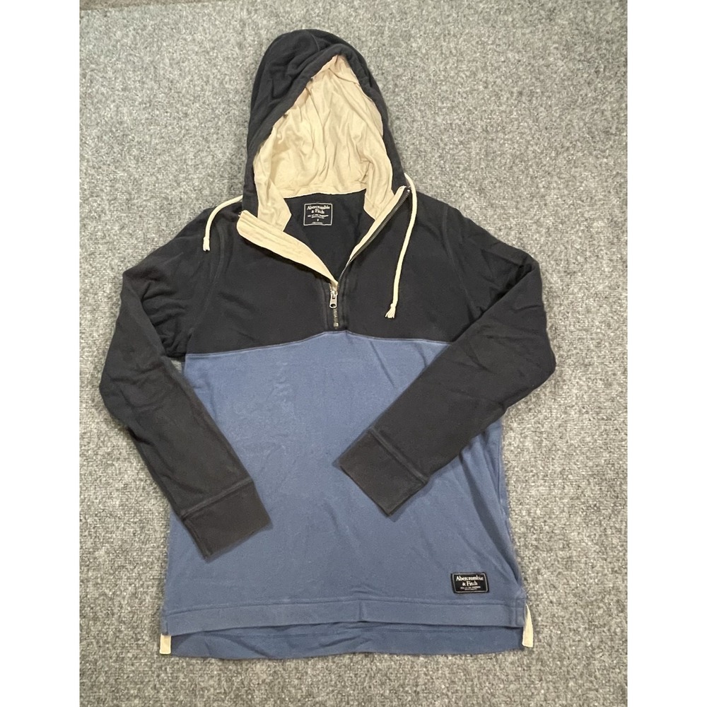 Vintage Abercrombie 1/4 Zip Hoodie  Mens Size Small Blue Colorblock Pullover